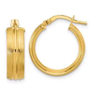 Round Hoop Earrings 14k Gold Polished and Satin LE2810