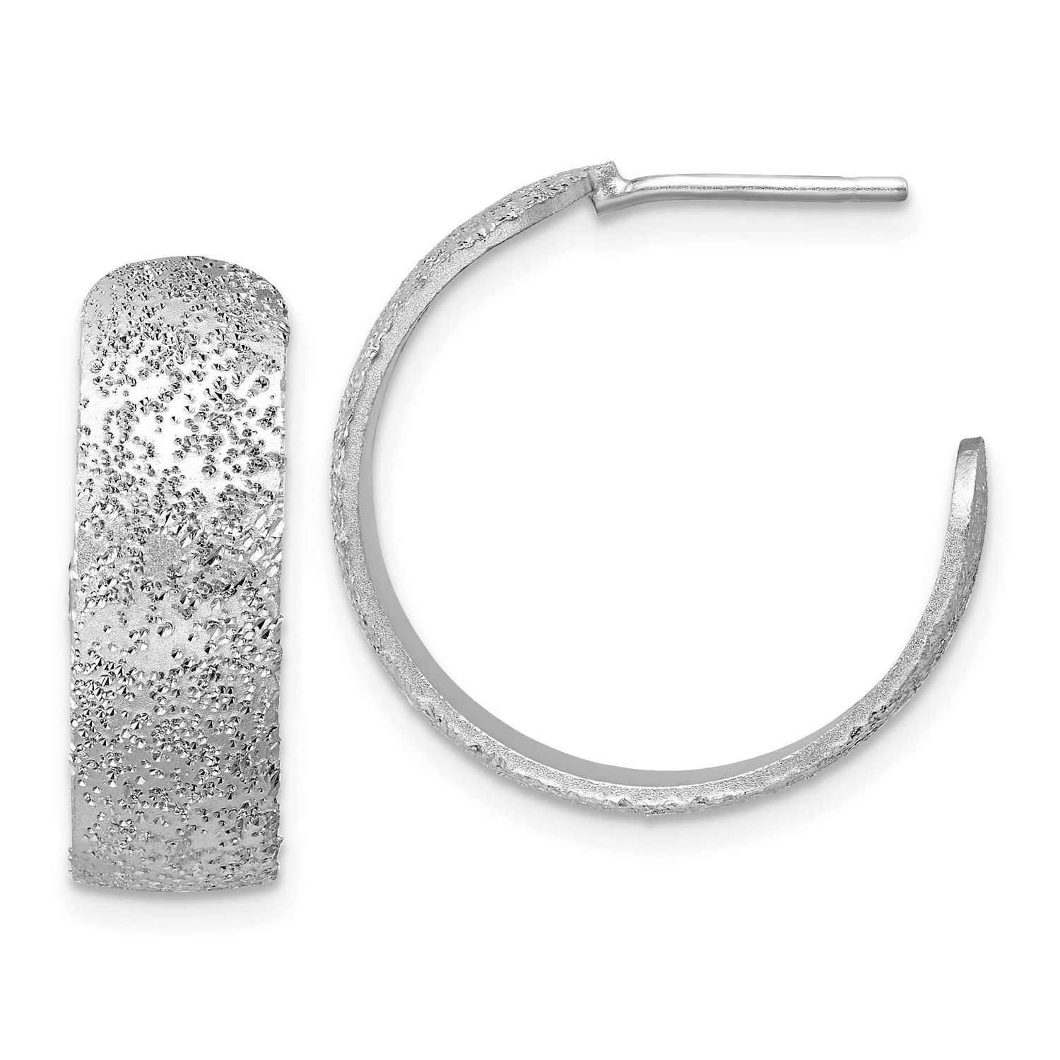 Radiant Essence Textured 29mm Post J-Hoop Earrings Sterling Silver QLE1573
