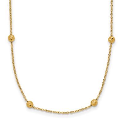 Diamond-Cut Beaded 17 Inch with 2 Inch Extender Necklace 14k Gold Polished LF1112-17 196904342602