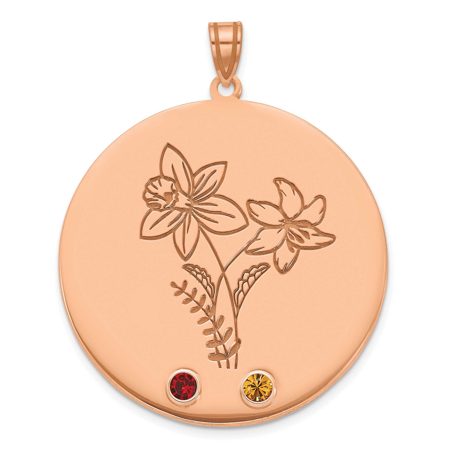 Circle with 2 Birth Flower and Birthstone Pendant Sterling Silver Rose-plated XNA1521/2RP