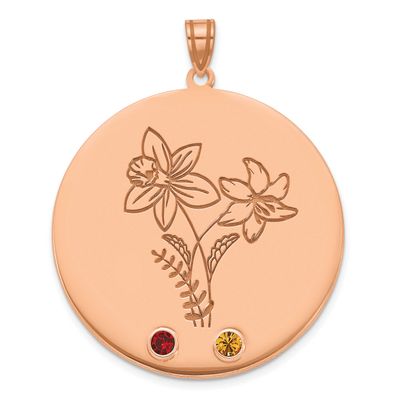 Circle with 2 Birth Flower and Birthstone Pendant Sterling Silver Rose-plated XNA1521/2RP