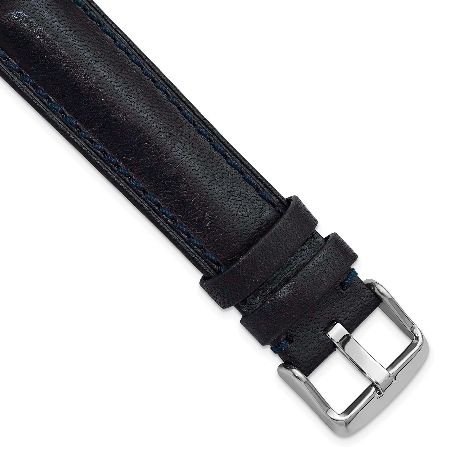 Debeer 18mm Dark Blue Oil-Tanned Leather Stitched with Silver-Tone Buckle 8 Inch Watch Band BA568-18