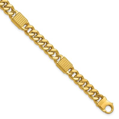 Grooved Fancy Curb Link Station Men&#39;s Bracelet 14k Gold Polished LF2258-8.25 196904315316