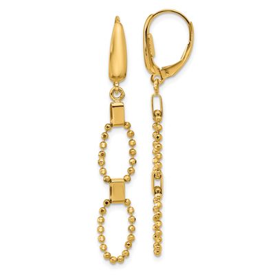Diamond-Cut Beaded Link Dangle Leverback Earrings 14k Gold Polished LE2779 196904316153