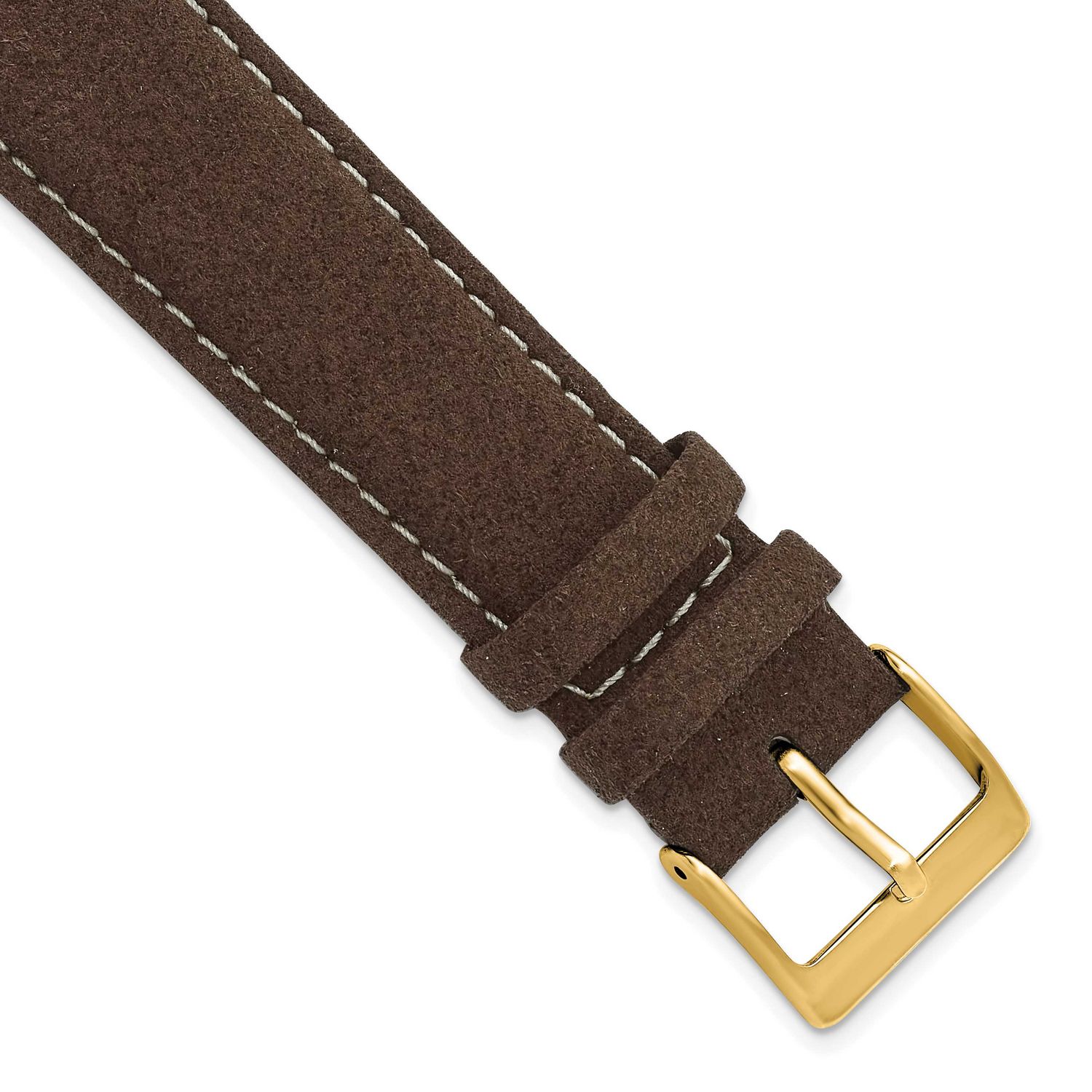 Debeer 14mm Dark Brown Vegan Microfiber with White Stitching and Gold-Tone Buckle 7.5 Inch Watch Ba…