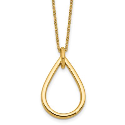 Fancy Open Teardrop with 2 Inch Extender Necklace 14k Gold Polished LF2253-16