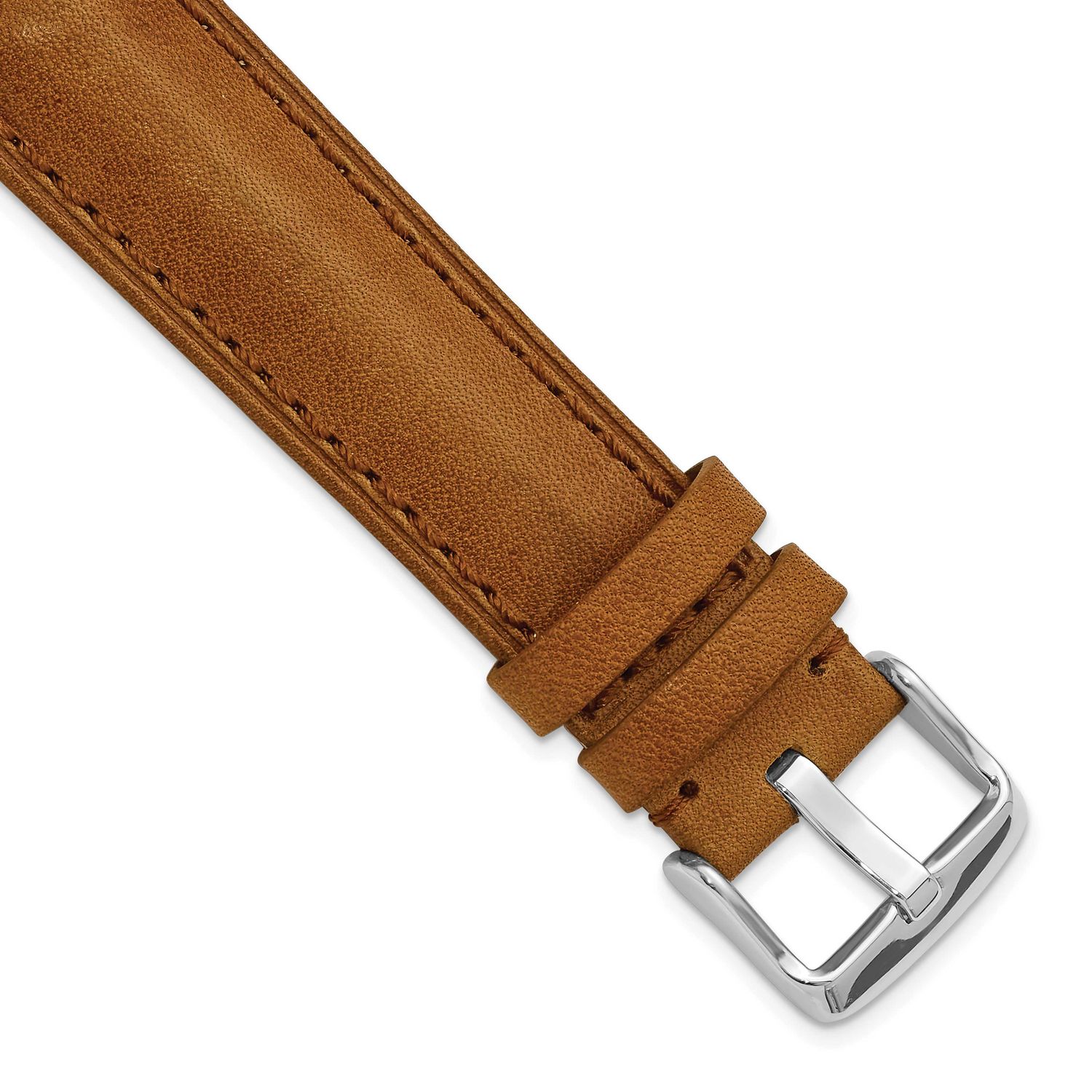 Debeer 20mm Saddle Brown Oil-Tanned Leather Stitched with Silver-Tone Buckle 8 Inch Watch Band BA56…