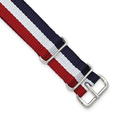 Debeer 22mm One-Piece Navy, Red and White Striped Military Ballistic G10 Nylon with Silver-Tone Buc…