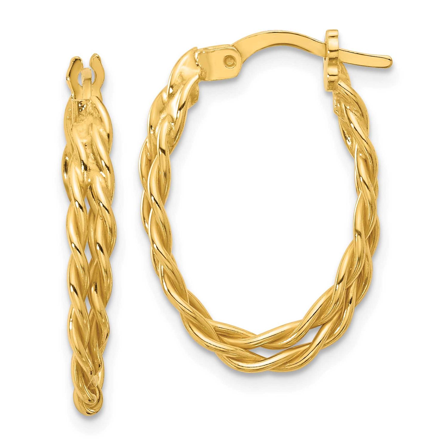 Gold-Tone Polished and Twisted Oval Hoop Earrings Sterling Silver QLE1453