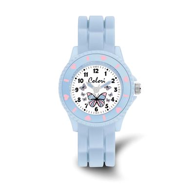 Colori Kid 30mm Butterflies Dial with Light Blue Silicone Band Watch XWA6604