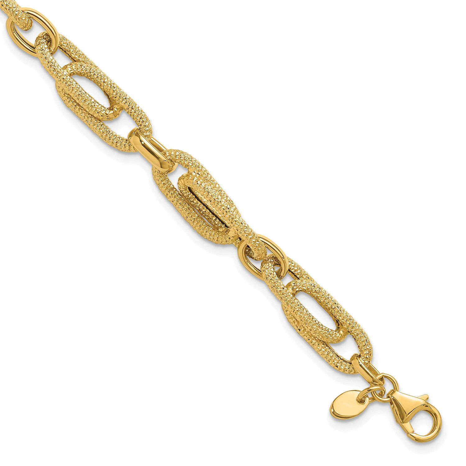 Fancy Link Bracelet 14k Gold Polished and Textured LF1981-7.5 196904329115
