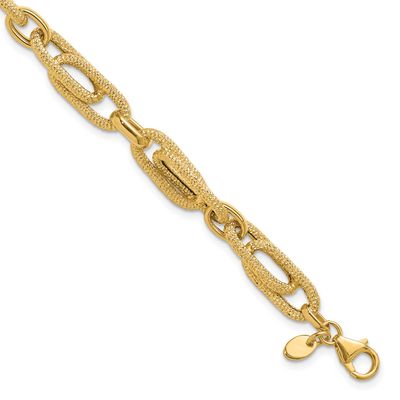 Fancy Link Bracelet 14k Gold Polished and Textured LF1981-7.5 196904329115