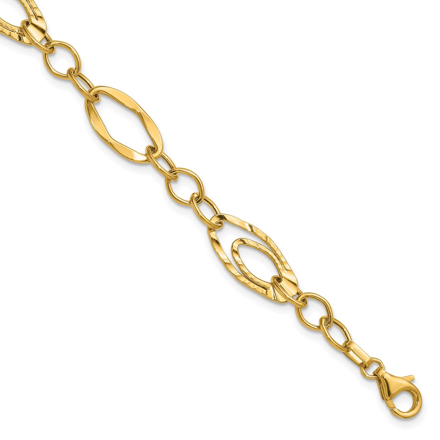 Wavy Textured Fancy Link Bracelet 14k Gold Polished LF2189-7.5 196904315422
