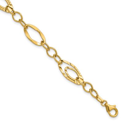 Wavy Textured Fancy Link Bracelet 14k Gold Polished LF2189-7.5 196904315422