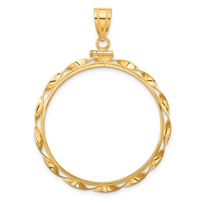 Hand Twisted Ribbon 32.7mm x 3.00mm Screw Top Coin Bezel Pendant 10k Gold Polished 10C1820/32.7