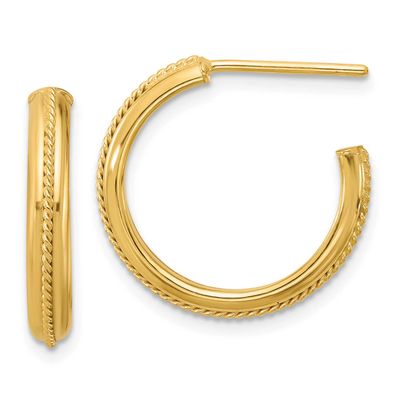 Round J-Hoop Earrings 14k Gold Polished and Textured LE2713 196904342206
