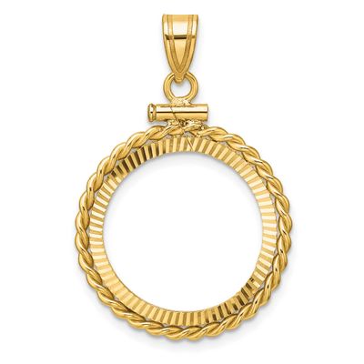 Twisted Wire and Diamond-Cut 19.0mm x 1.1mm Screw Top Coin Bezel Pendant 14k Gold Polished C2271D/1…