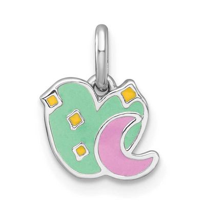 Enamel Heart and Moon Children&#39;s Pendant Sterling Silver Rhodium-plated Polished QP5970