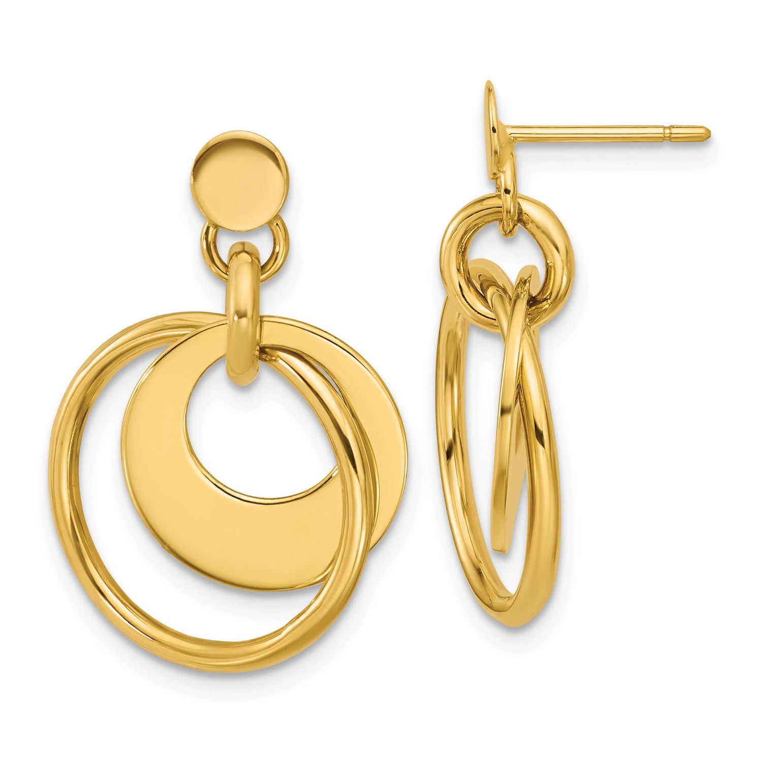 Fancy Double Circle Post Dangle Earrings 14k Gold Polished LE2936 196904316030