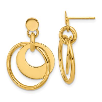 Fancy Double Circle Post Dangle Earrings 14k Gold Polished LE2936 196904316030