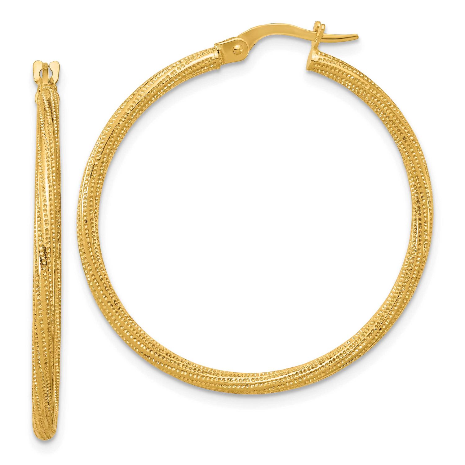Twisted Tube Hoop Earrings 14k Gold Polished and Textured LE2751 196904343470