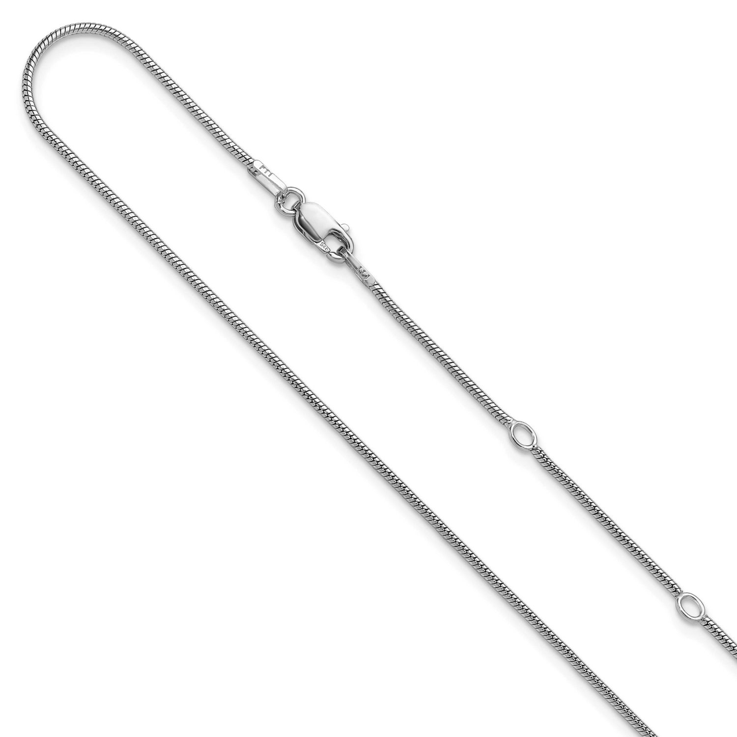 1.1mm Round Snake 1In+1 Inch Adjustable Chain 18 Inch Sterling Silver Rhodium-plated FC100-16+2
