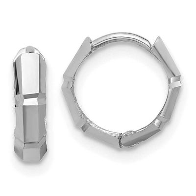 White Gold Polished/Diamond-Cut Huggie Hoop Earrings 14k Gold LE2399W