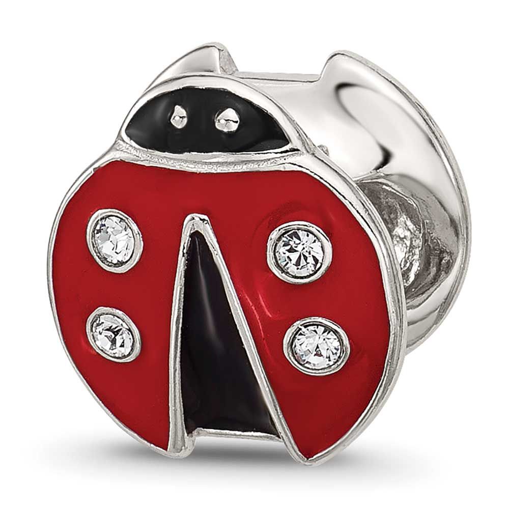 Enamel Lady Bug with Crystal Bead Sterling Silver QRS4562 196904279373