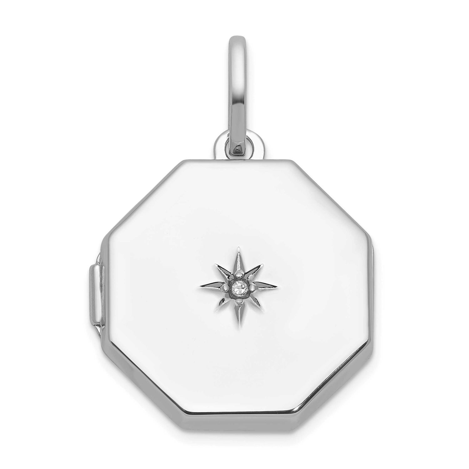 Diamond with Star 18mm Octagon Shaped Locket Sterling Silver Rhodium-plated QLS1253