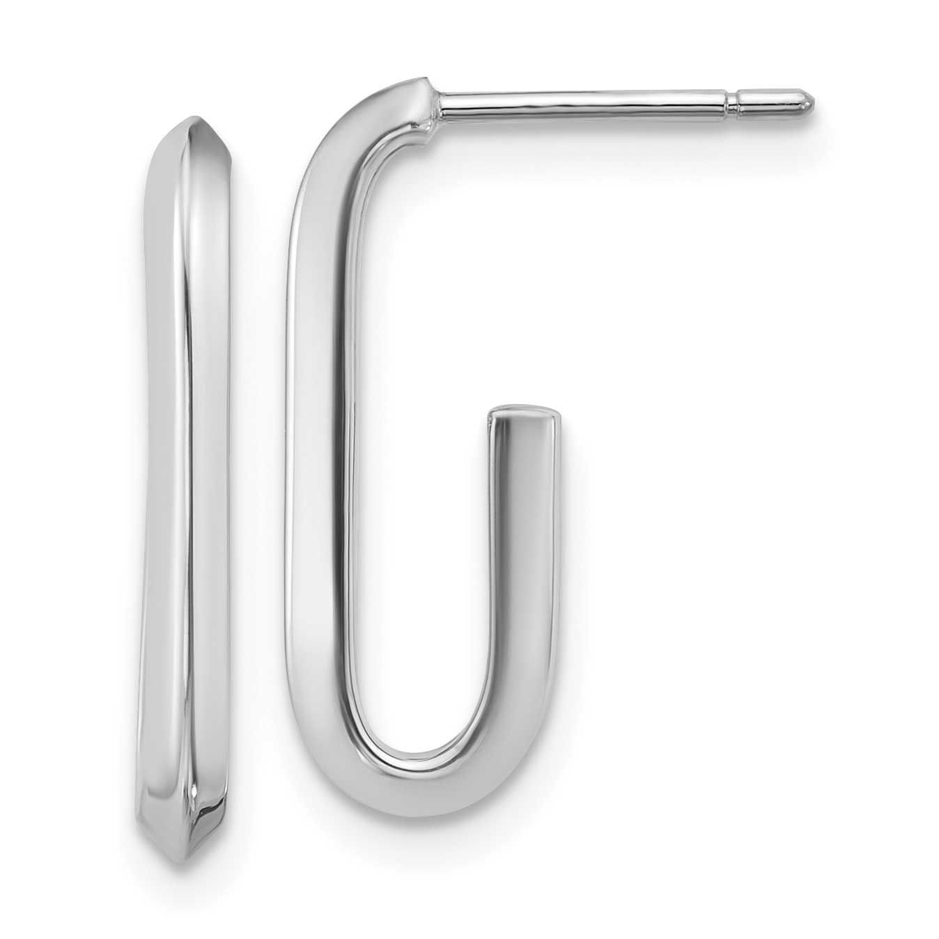 Polished Knife Edge Oval Post J-Hoop Earrings 14k White Gold LE2942W