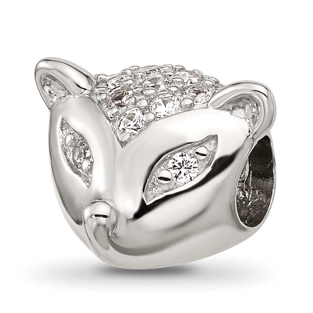 CZ Fox Face Bead Sterling Silver QRS4554 196904279359