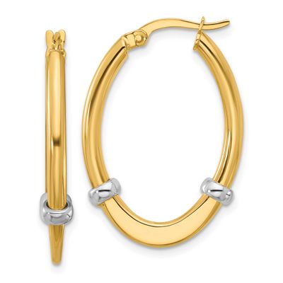Polished Oval Hoop Earrings 10K Two-tone Gold 10LE600 196904343180