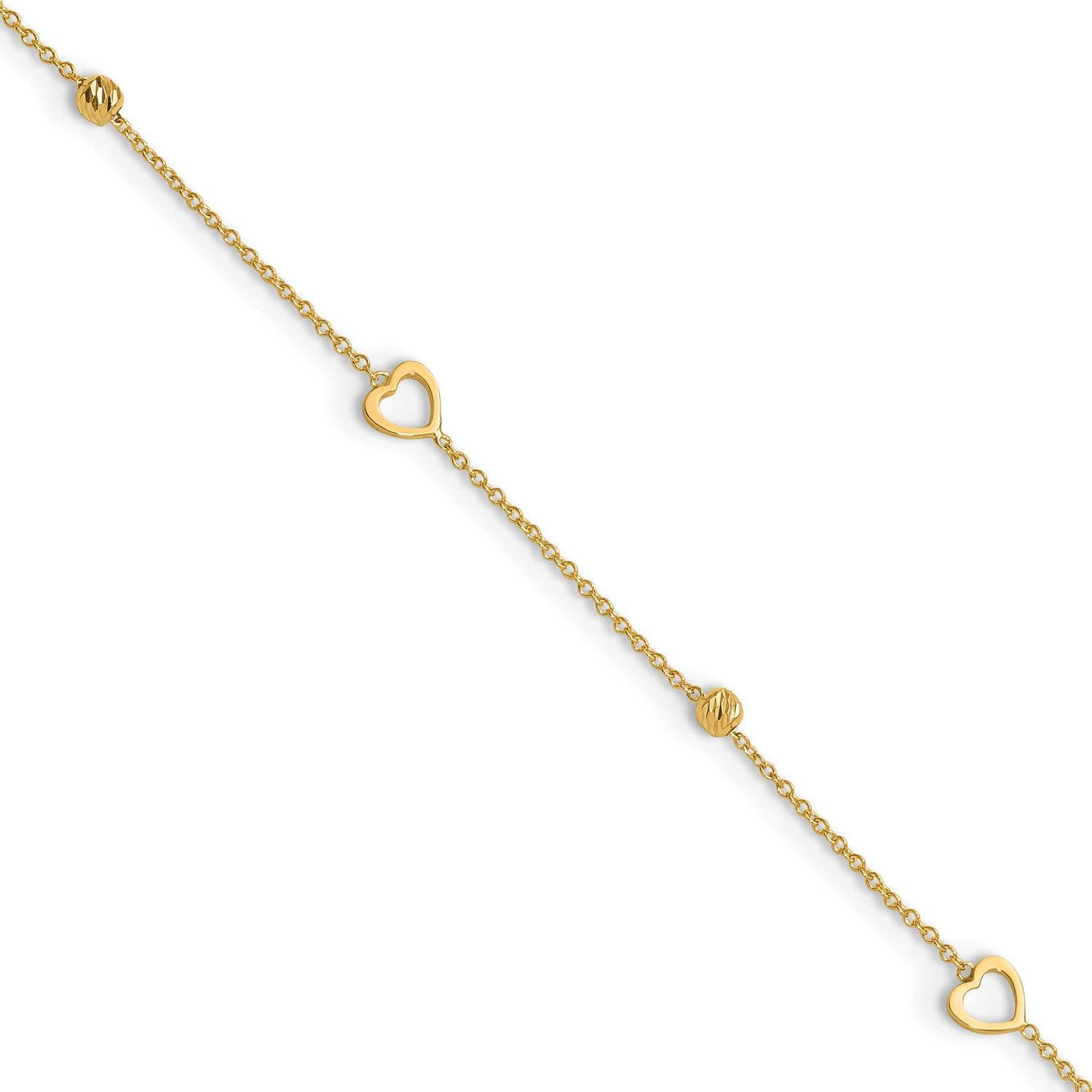 Diamond-Cut Heart 10 Inch Plus 1 Inch Extender Anklet 10k Gold Polished 10LF643-10 196904345153