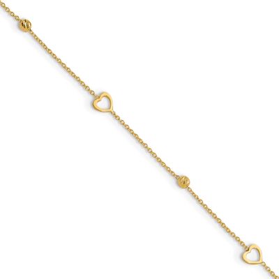 Diamond-Cut Heart 10 Inch Plus 1 Inch Extender Anklet 10k Gold Polished 10LF643-10 196904345153