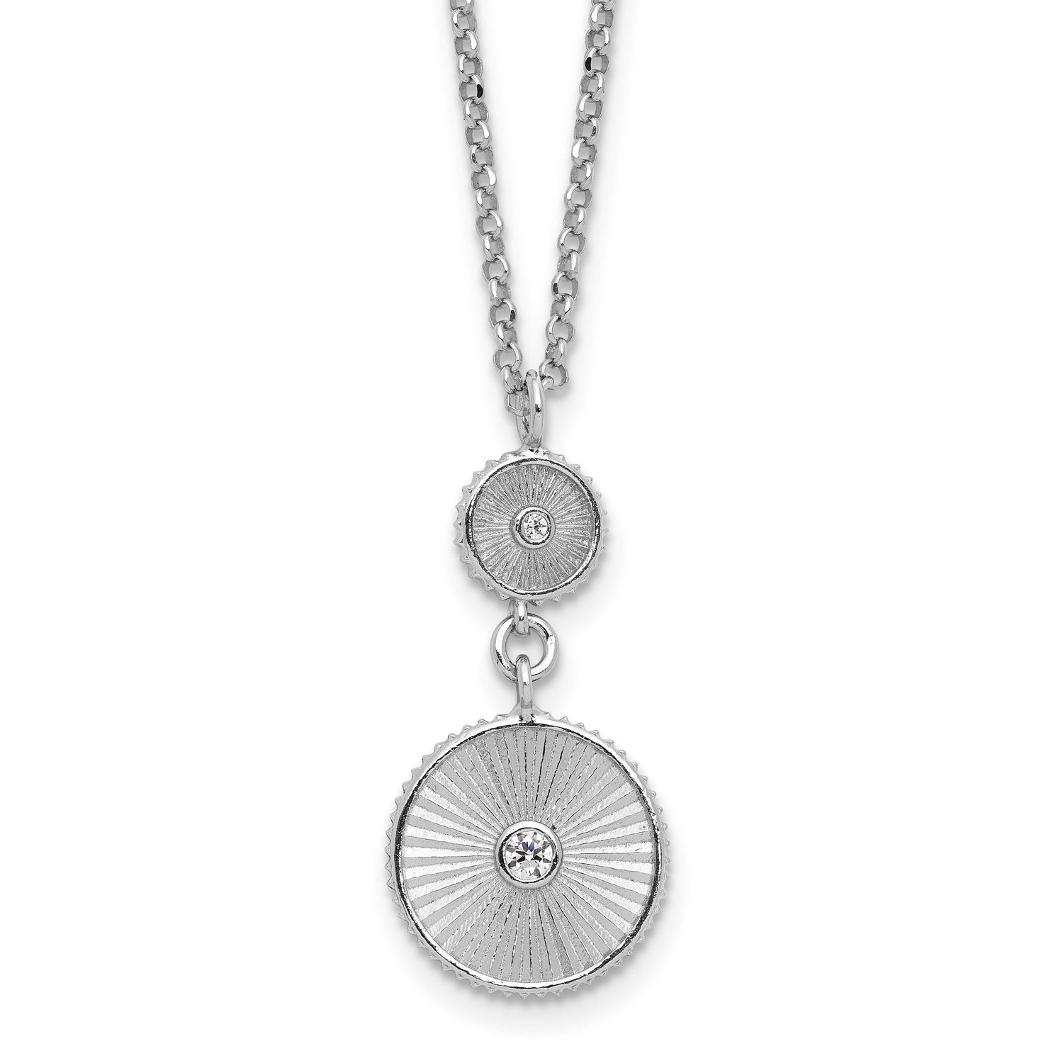 CZ Polish/Grooved Circle with 2 Inch Extender Necklace Sterling Silver Rhodium-plated QLF1436-16.5 …