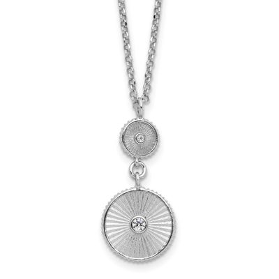 CZ Polish/Grooved Circle with 2 Inch Extender Necklace Sterling Silver Rhodium-plated QLF1436-16.5 …