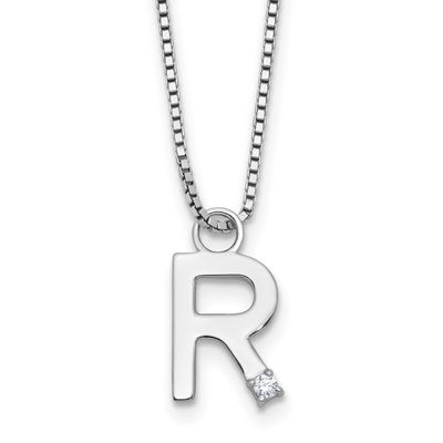 White Ice 18 Inch Diamond Letter R Initial Necklace Plus 2 Inch Extender Sterling Silver Rhodium-pl…