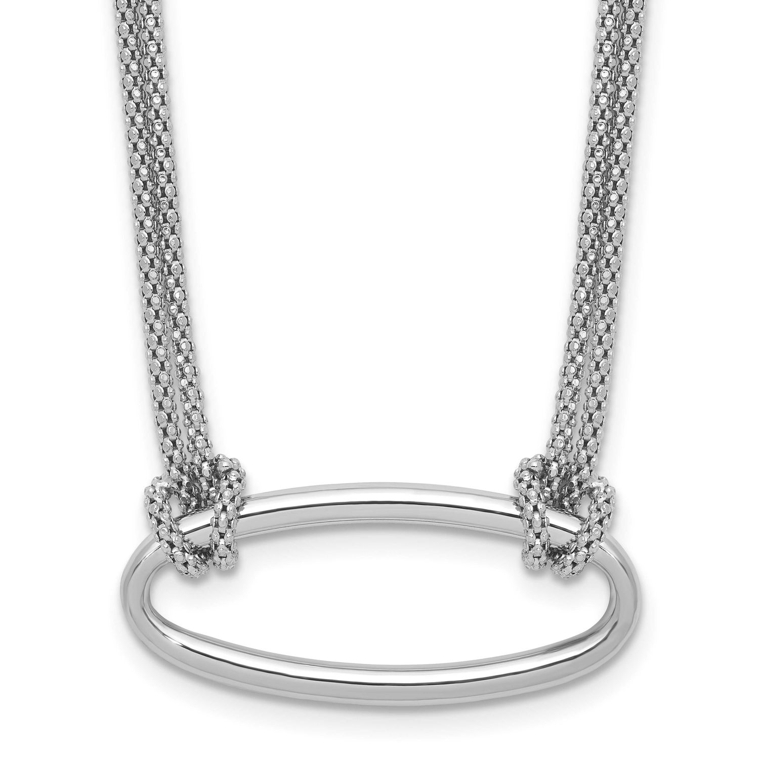 Polish/Diamond-Cut Oval 2-Strand with 1.25 Inch Extender Necklace Sterling Silver Rhodium-plated QL…