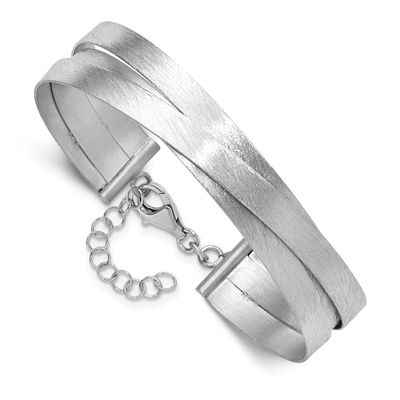 Scratch Finish with Safety Clasp Bangle Sterling Silver Rhodium-plated QLF1437 196904289839