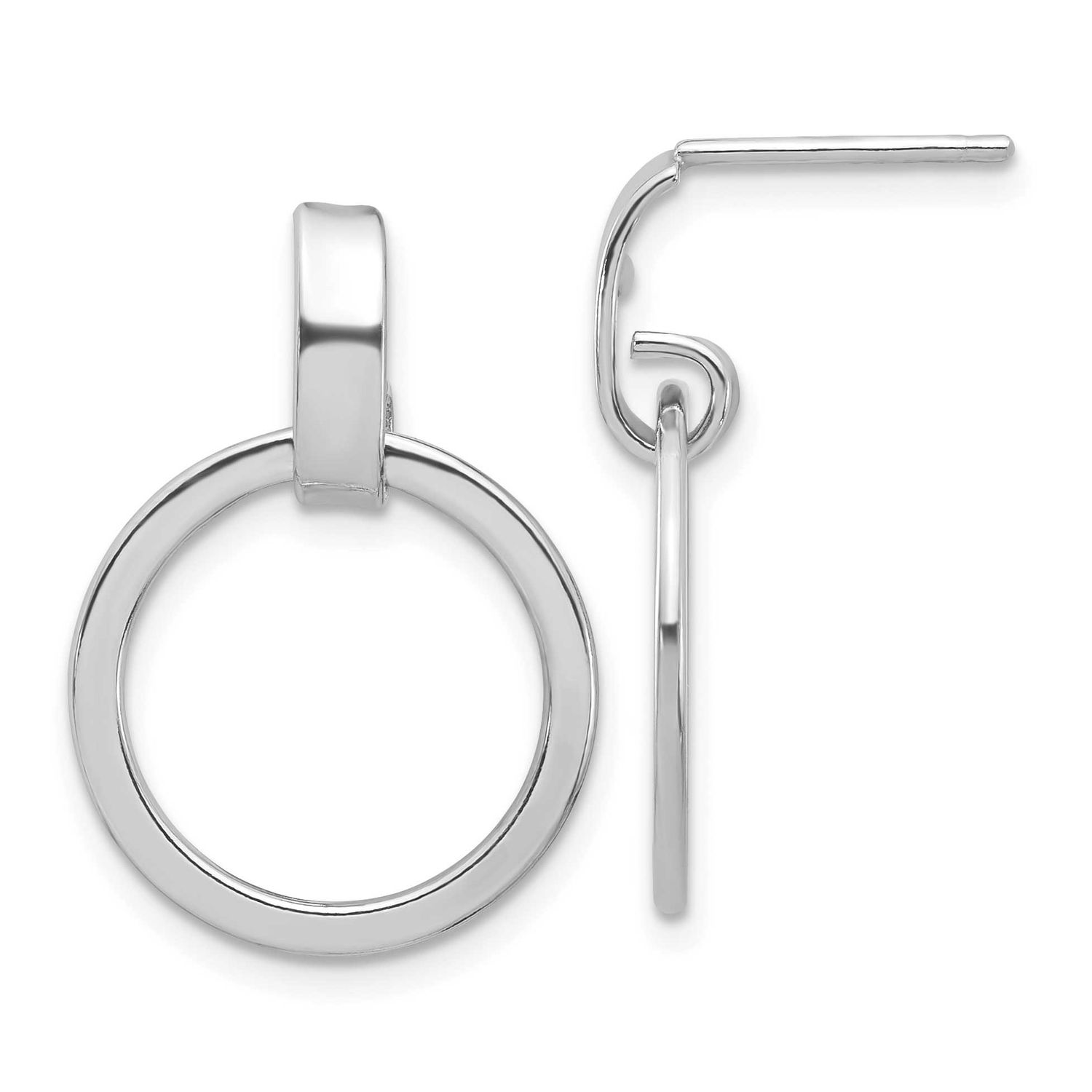 Polished Circle Dangle Earrings Sterling Silver Rhodium-plated QLE1504