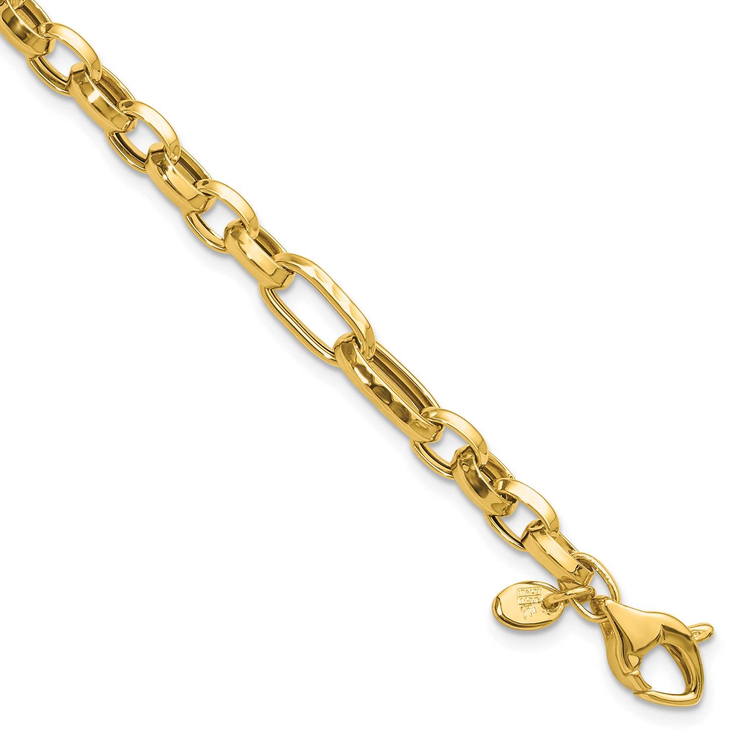 Hammered Fancy Link Bracelet 14k Gold Polished LF2052-7.5 196904315361