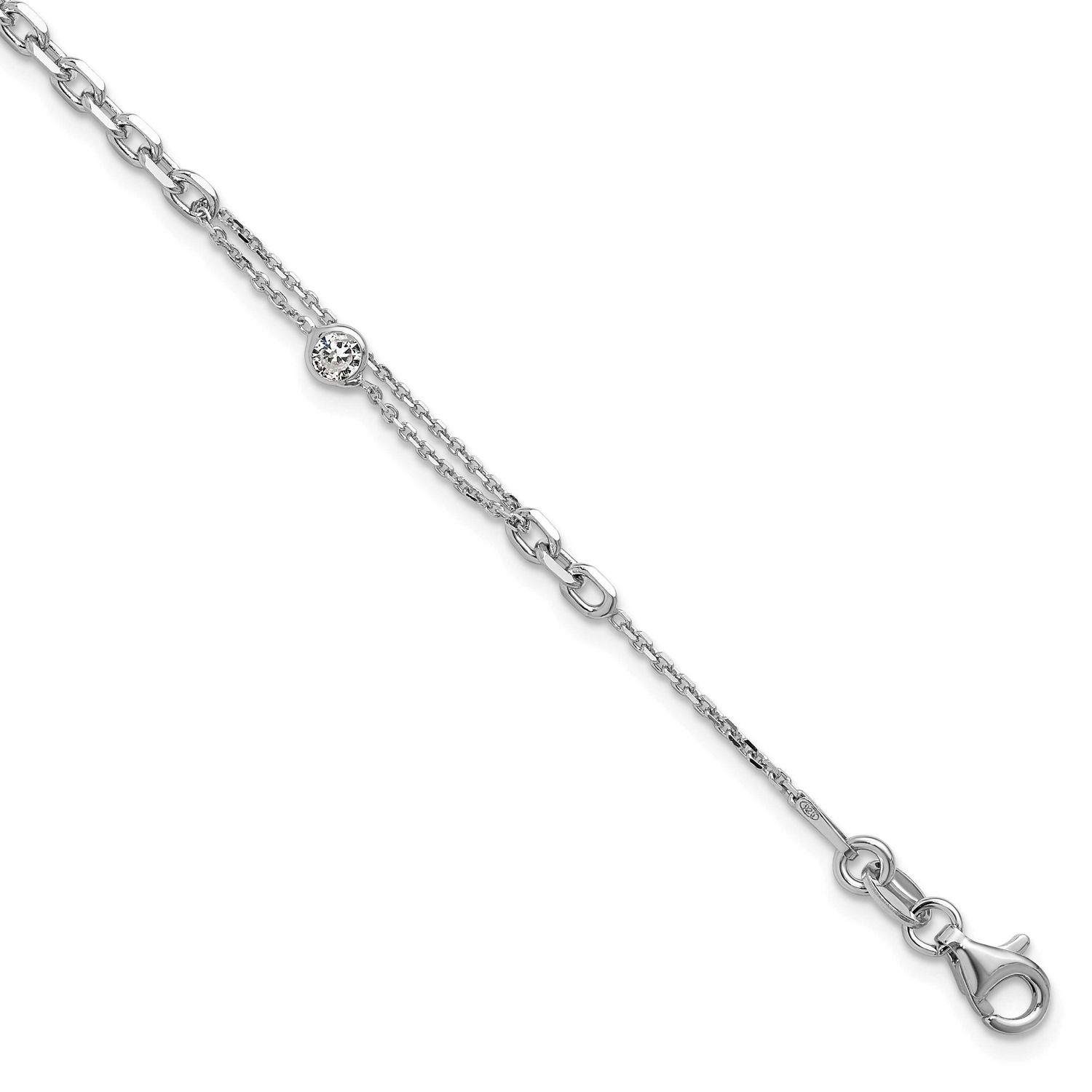CZ with 1 Inch Extender Bracelet Sterling Silver Rhodium-plated QLF1421-7