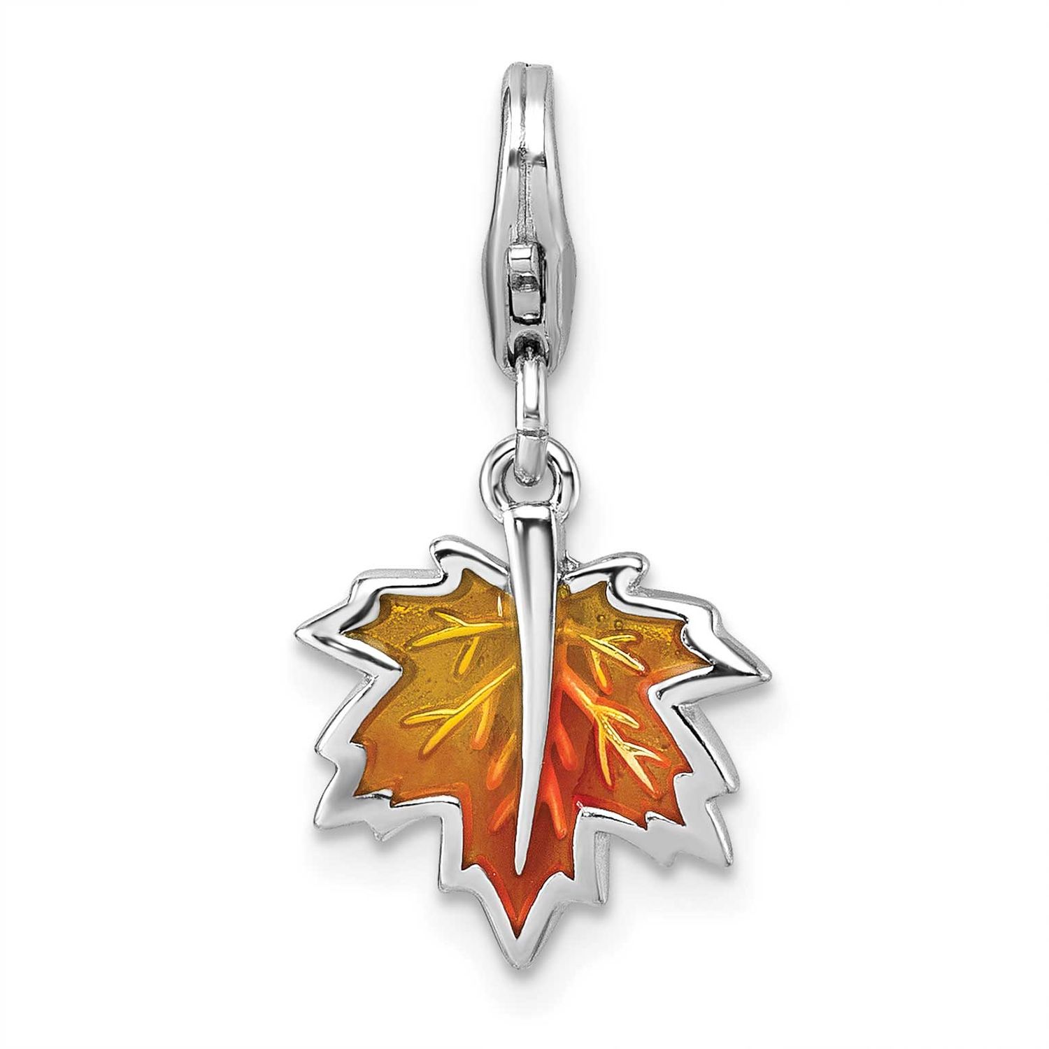 Amore La Vita Orange Enamel Leaf Charm Sterling Silver Rhodium-plated QCC1317