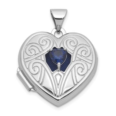 Lab Cr. Sapphire September Birthstone 18mm Heart Locket Sterling Silver Rhodium-plated QLS1200/SEP