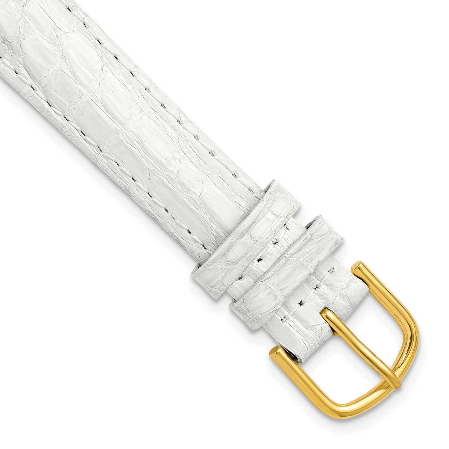 Debeer 16mm White Genuine Caiman Leather with Gold-Tone Buckle 7.5 Inch Watch Band 430Y-16