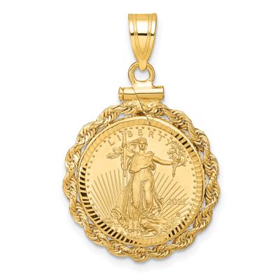 Diamond-Cut Rope Screw Top Mounted 1/10Oz American Eagle Coin Bezel Pendant 14k Gold C8179/16.5C