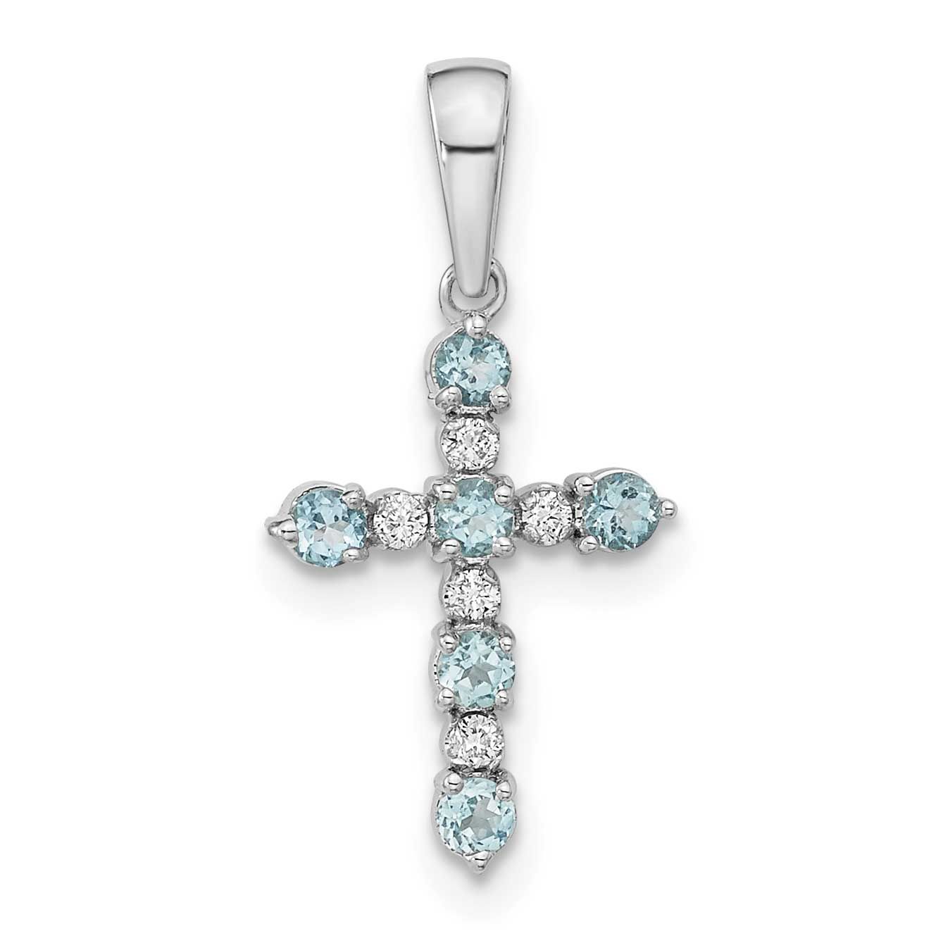 Blue Topaz and Diamond Cross Pendant 14k White Gold XP3387WBT/A 886774130774