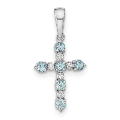 Blue Topaz and Diamond Cross Pendant 14k White Gold XP3387WBT/A 886774130774