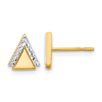 Rhodium Polished and Diamond-Cut Triangle Post Earrings 10k Gold 10LE662