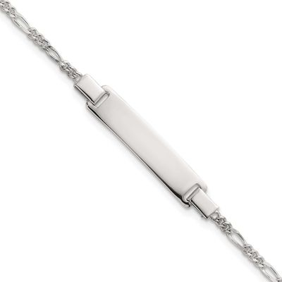 Figaro Link with 1 Inch Extender Children&#39;s ID Bracelet Sterling Silver Polished QG7246-5.5